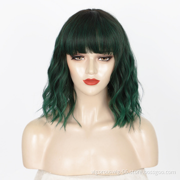 Vigorous Supplies Hot Cheap Afro Short Kinky Curly Heat Resistant Ombre Black Green Fiber Synthetic Short Wig